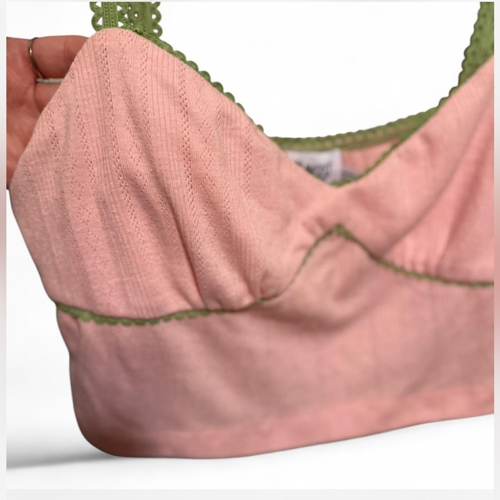 Princess Polly Pink and Green Lace Trim Cami Crop Top - Picture 2 of 5